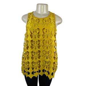 Ann Taylor Loft Yellow Sleeveless Crochet Floral Paneled Tank Top Womens Size S